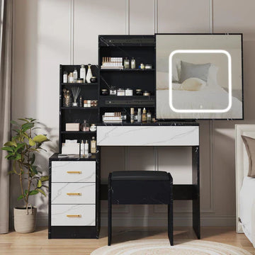 bedroom dresser with outlet, swivel jewelry cabinet, vanity desk with mirror, LED vanity mirror, Garvee dressers
