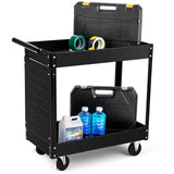 Garvee 2 Tier Rolling Tool Cart,330 Lbs Metal Heavy Duty Utility Cart On Wheels,2 Shelf Steel Utility Cart, Tool Storage Organizer for Mechanic, Garage, Workshop, Warehouse & Repair Shop - Black