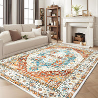 Garvee 8 * 10ft Area Rug - Thin Washable Entryway Rug, Stain Resistant, Non Slip, Non Shedding, Pet Friendly, Vintage Carpet for Indoor Bedroom, Living, Kitchen, Laundry Room, Reddish Brown