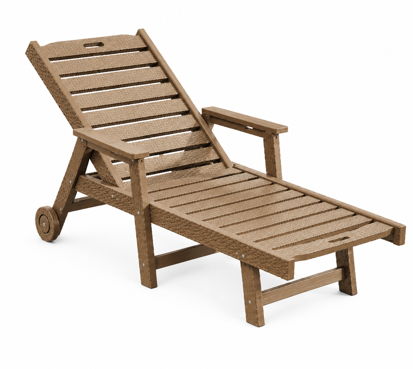 Garvee Heavy Duty HDPE Outdoor Chaise Lounge Chair, 5 Position Adjustable Patio Recliner with Wheels and Cup Holder, Brown