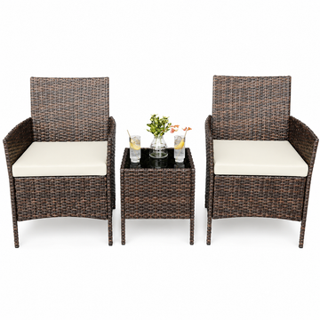 Garvee Patio Porch Furniture Sets 3 Pieces PE Rattan Wicker Chairs with Table Outdoor Garden Furniture Sets