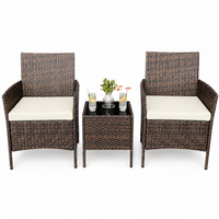 Garvee Patio Porch Furniture Sets 3 Pieces PE Rattan Wicker Chairs with Table Outdoor Garden Furniture Sets