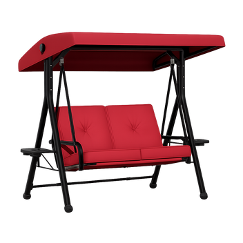 Garvee 2-Seat Outdoor Canopy Swing Chair with Foldable Side Tables, Heavy Duty Metal Porch Swing for Backyard & Garden, Red