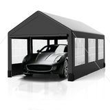 Garvee 10' X 20' Heavy-Duty Portable Garage - Galvanized Steel Frame, All-Season UV/Water Resistant Shelter with Ventilated Roll-Up Windows (Grey) - Grey
