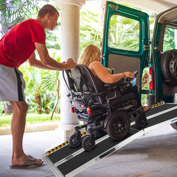 Garvee 6FT Portable Aluminum Wheelchair Ramp with Non-Skid Surface, Reflective Strips, Folding Design, Adjustable Legs,Home Steps and Scooters