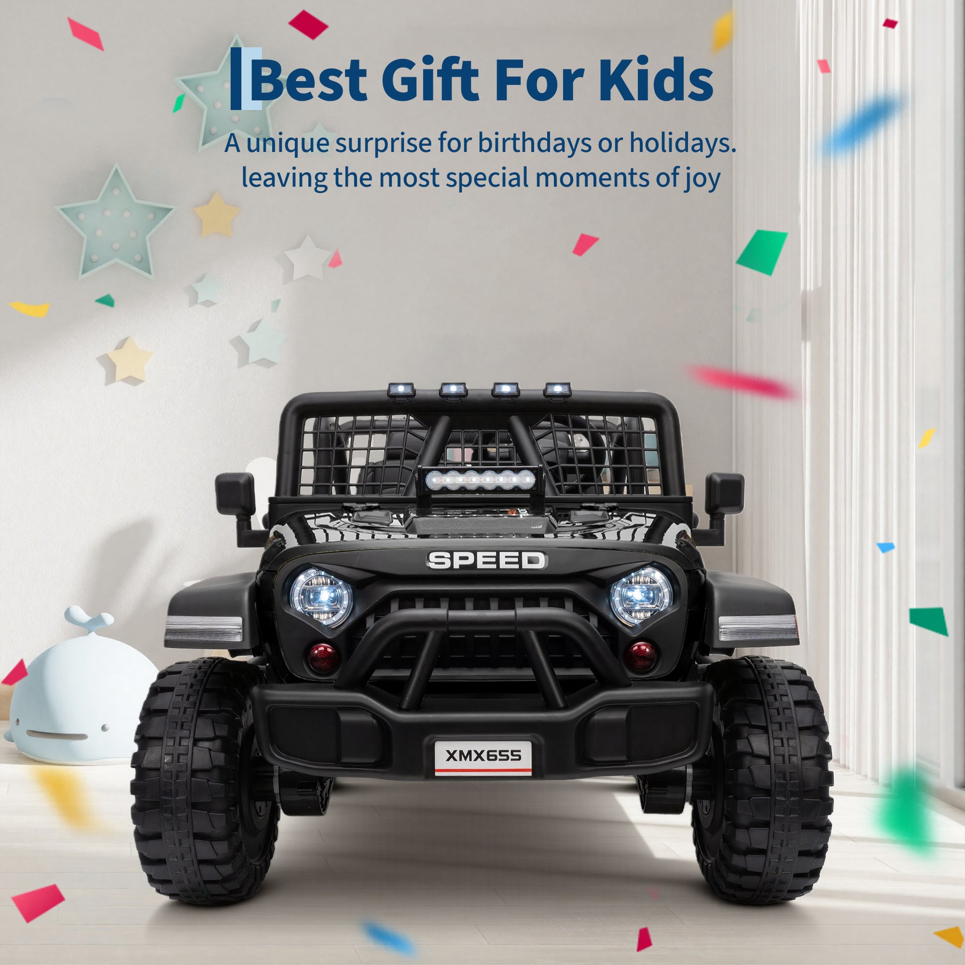 Garvee Ride - P Series: 2 Seater Ride On Car for Kids, 24V Electric Truck with Parent Remote Control, Spring Suspension, 2 Speeds, LED Headlight & Music Player, Kids Electric Vehicle for Aged 3-8 Years