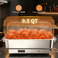 Garvee Electric Chafing Dish Set – 2 x 9.5QT Stainless Steel Buffet Servers – Roll Top Transparent Lids – Adjustable Temperature Control – Ideal for Catering, Parties, Home