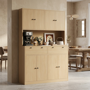 Garvee Modern 71" Tall Kitchen Pantry Cabinet with Charging Station and Storage Shelves & Cabinets for Dining Room, Natural