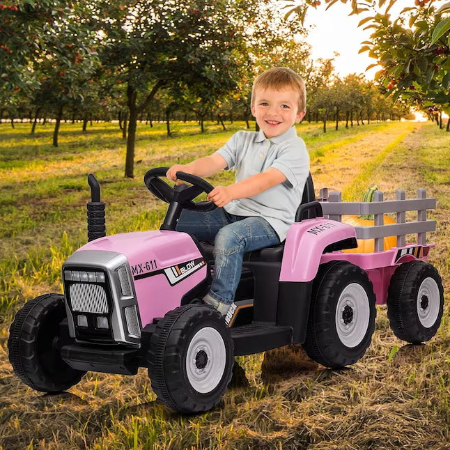 Garvee Ride - P Series: 12V Electric Tractor & Trailer for Kids, 3-6 Yrs - With RC - Pink / 35W