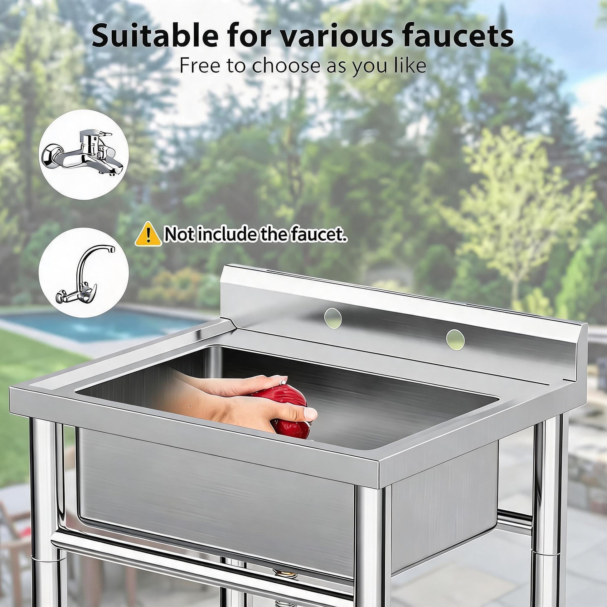 Garvee Utility Sink,24"D x 28"W x 40"H Independent Sink Without Faucet,Adjustable Support Feet,Stainless Steel Sink with Hot & Cold Hoses,Stainless Steel Sink Suitable For Kitchen And Restaurant Use