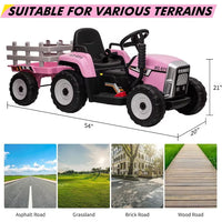 Garvee Ride - P Series: 12V Electric Tractor & Trailer for Kids, 3-6 Yrs - With RC - Pink / 35W
