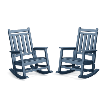 Garvee Navy Blue Set of 2 HDPE Outdoor Rocking Chairs , All-Weather Porch Rockers for Adults, 350 lbs Capacity, High Back & Wide Armrests