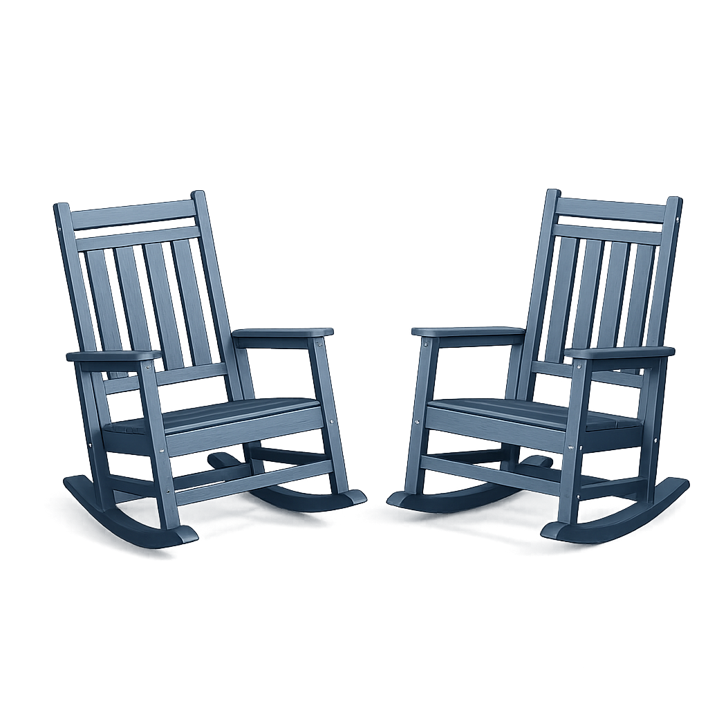 Garvee Navy Blue Set of 2 HDPE Outdoor Rocking Chairs , All-Weather Porch Rockers for Adults, 350 lbs Capacity, High Back & Wide Armrests