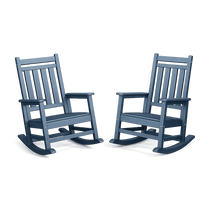 Garvee Navy Blue Set of 2 HDPE Outdoor Rocking Chairs , All-Weather Porch Rockers for Adults, 350 lbs Capacity, High Back & Wide Armrests