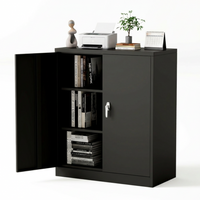 Garvee 35" Metal Storage Cabinet, Heavy Duty Steel Cabinet with Lockable Doors, Adjustable Shelves, Rust Resistant, Compact Garage Cabinet for Office, Workshop or Home, Easy Assembly, Black