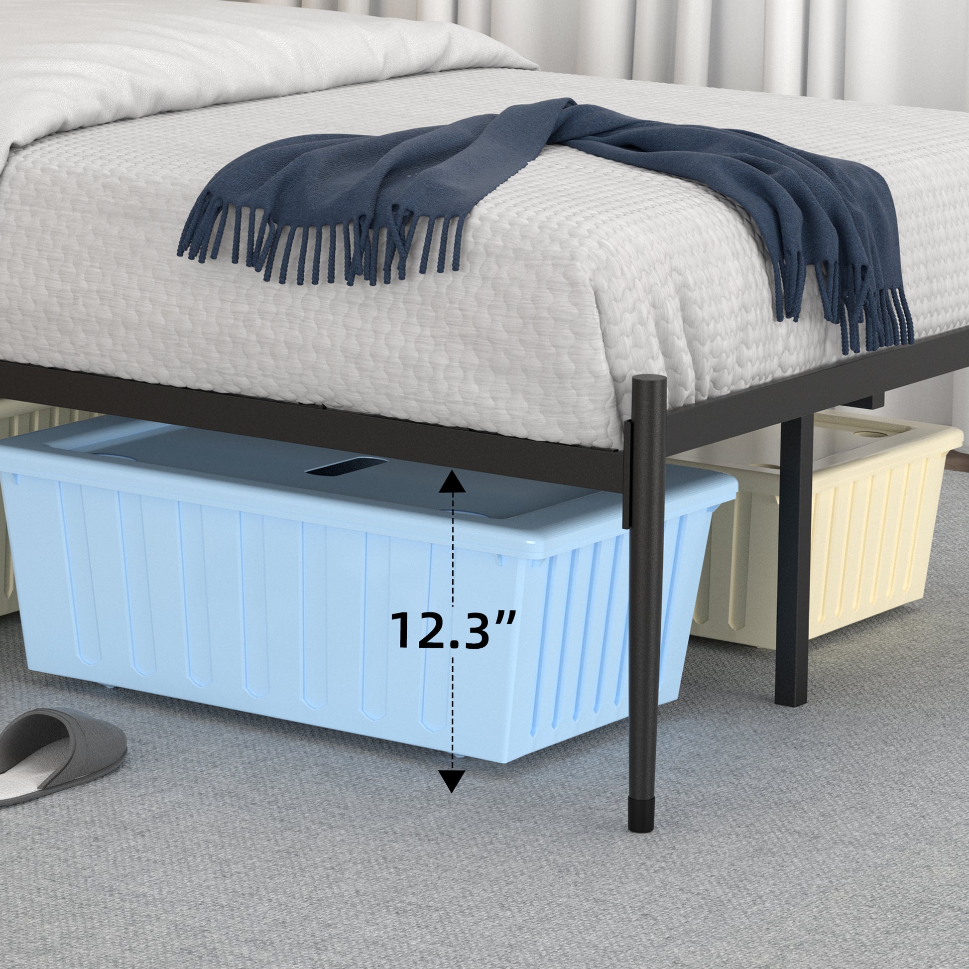Garvee Twin Size Metal Platform Bed Frame with Upholstered Headboard, Bed Frame Mattress Foundation with Slat Support and 12.3" Storage Height No Box Spring Needed for Girl Boy Adults Black