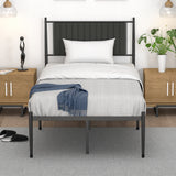 Garvee Twin Size Metal Platform Bed Frame with Upholstered Headboard, Bed Frame Mattress Foundation with Slat Support and 12.3" Storage Height No Box Spring Needed for Girl Boy Adults Black - Black
