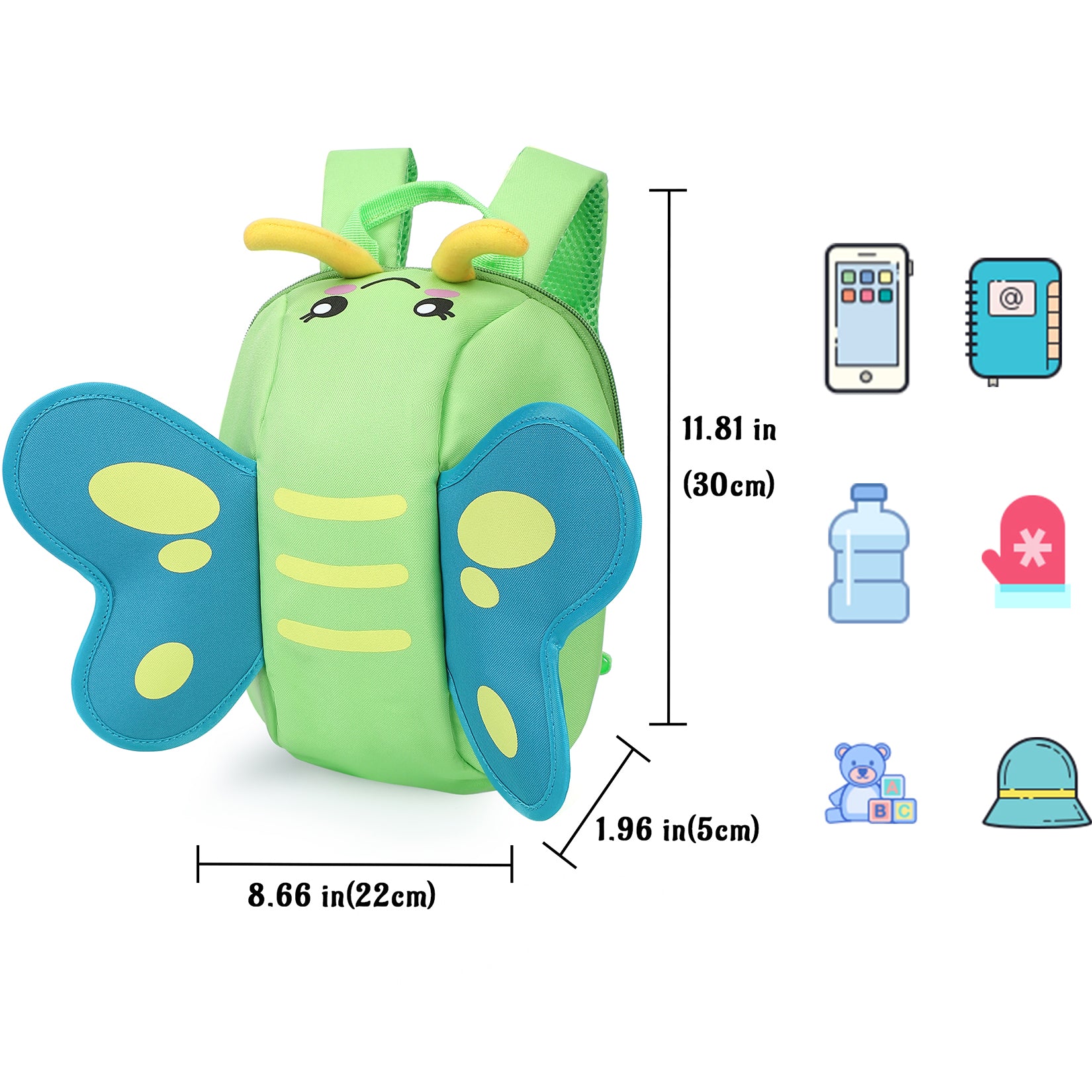 Garvee 300D 3D Butterfly Kids Backpack OneSize Green