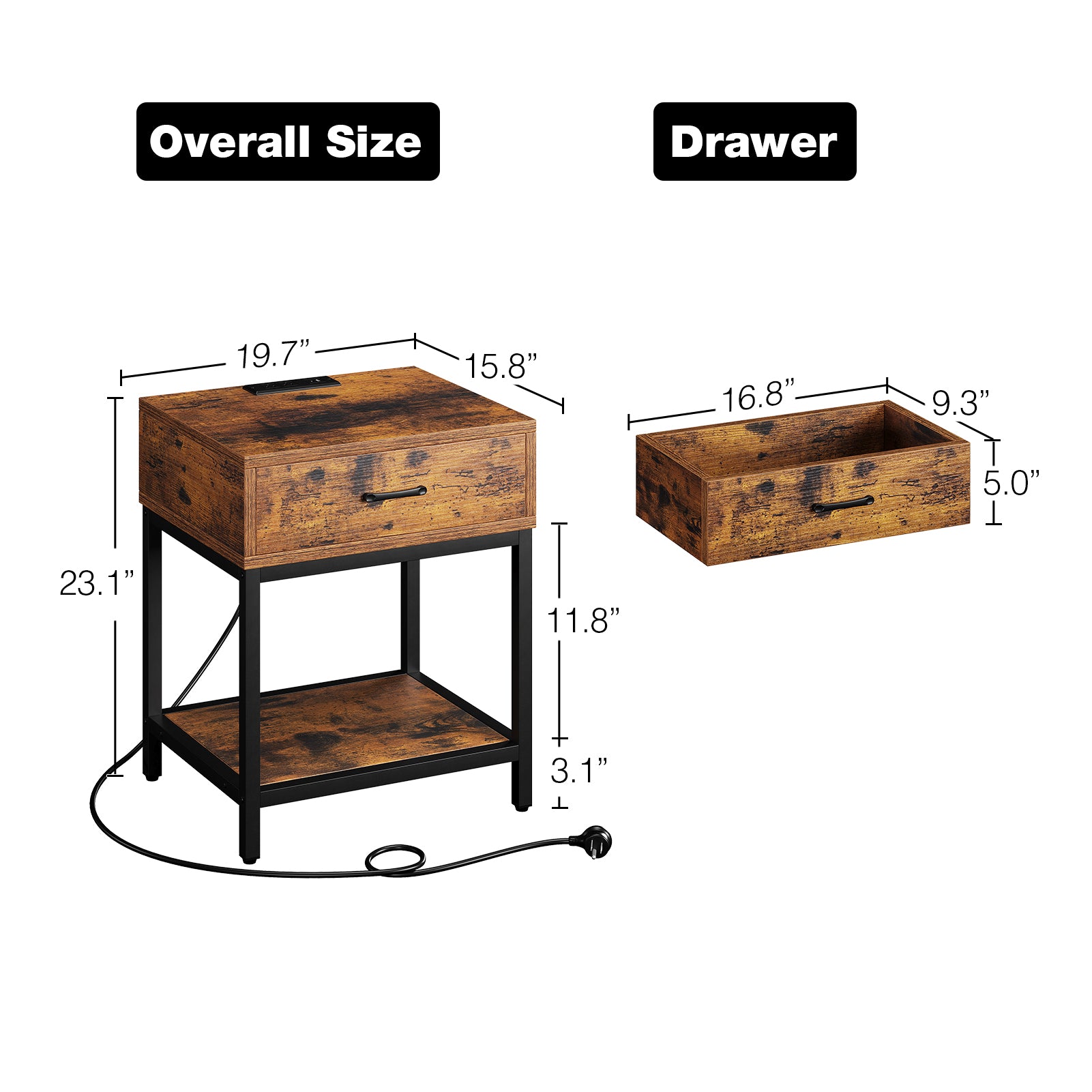 Garvee Nightstand - Bedside Table with Type-C & USB Charging Station, Modern End Table with 1-Drawer Storage, Side Table for Bedroom & Living Room