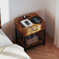 Garvee Nightstand - Bedside Table with Type-C & USB Charging Station, Modern End Table with 1-Drawer Storage, Side Table for Bedroom & Living Room