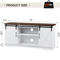 Garvee 59 inch Farmhouse TV Stand, Cabinet with Barn Doors, Wood Media Console for Living Bedroom, 250 lbs Capacity, White