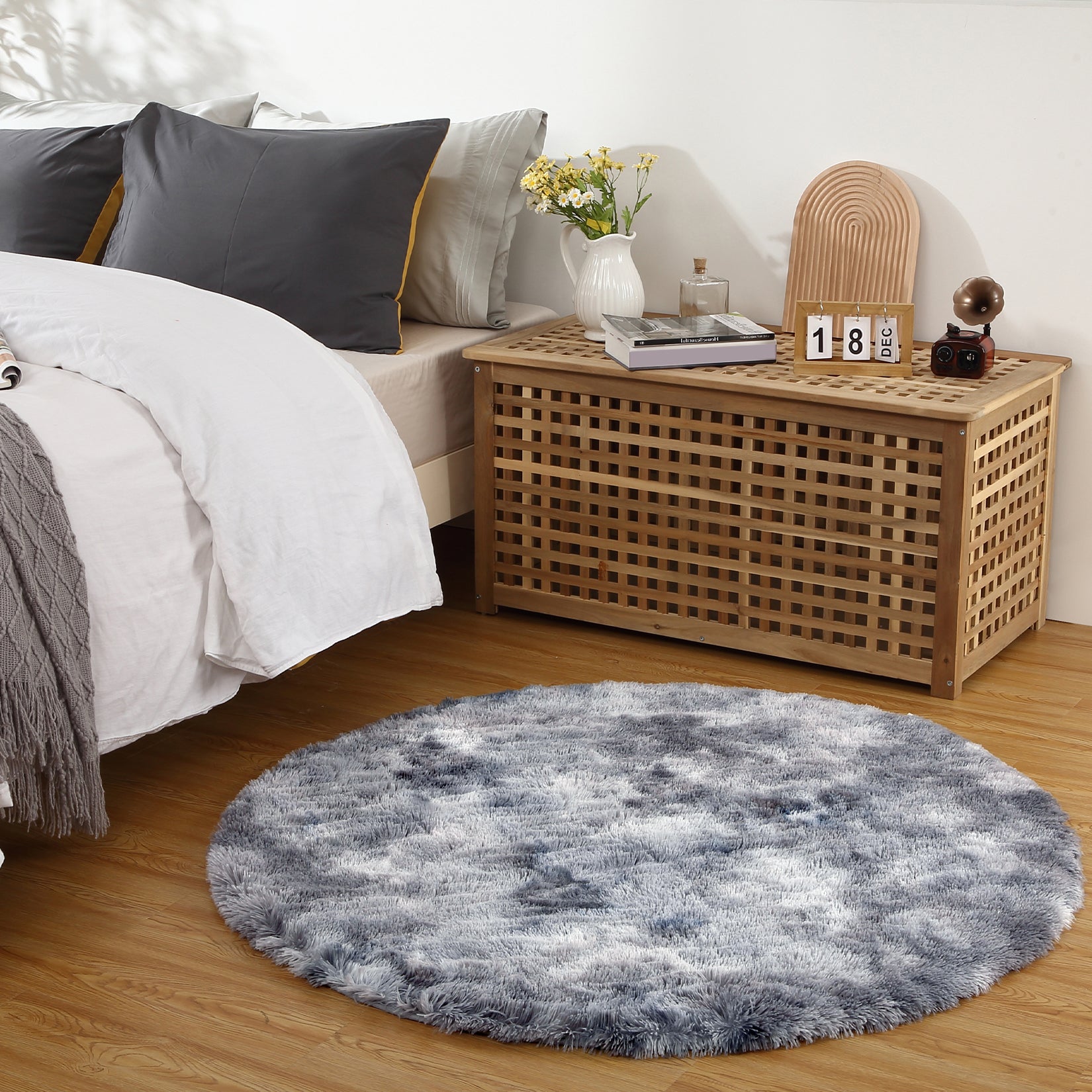Garvee Fluffy & Sheepskin Dark Grey 2.6'-Round Area Rugs for Bedroom Plush Rug Fuzzy Rug Living Room Rugs Non-Slip Rug for Living Room Bedroom Dining Room Office