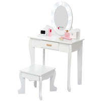 Garvee Kids Vanity Table Set with Lights Mirror, Storage Drawer and Stool Suitable for Girls Age 3-10, White
