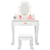 Garvee Kids Vanity Table Set with Lights Mirror, Storage Drawer and Stool Suitable for Girls Age 3-10, White
