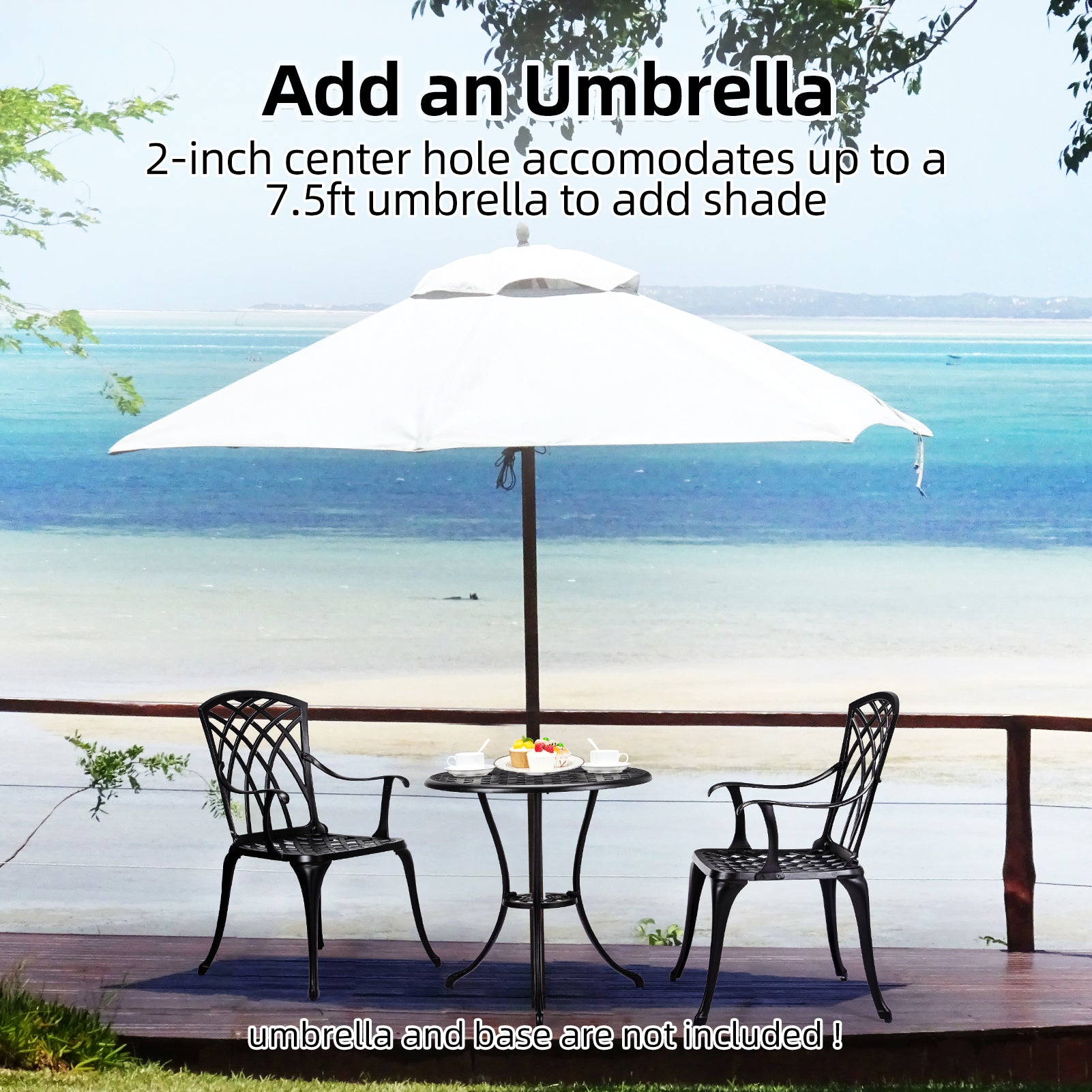 Garvee Patio Bistro Set with Umbrella Hole, 3 Piece Cast Aluminum Bistro Table and Chairs Set, Patio Table and Chairs, Bistro Set for Patio Backyard, Garden, Patio Balcony, Black