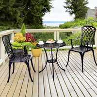 Garvee Patio Bistro Set with Umbrella Hole, 3 Piece Cast Aluminum Bistro Table and Chairs Set, Patio Table and Chairs, Bistro Set for Patio Backyard, Garden, Patio Balcony, Black