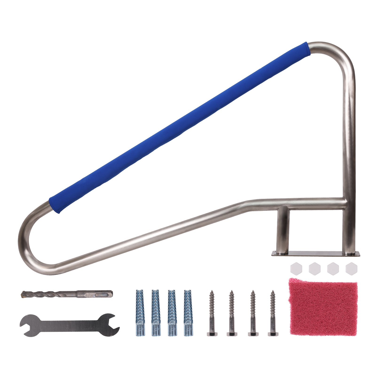Garvee 54"x36" Stainless Steel Swimming Pool Stair Rail - 250 lbs Load Capacity, Rustproof Handrail with Blue Grip Cover for Inground Pools