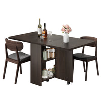 Garvee 51.1" Folding Dining Table, Drop Leaf Dining Table for 4, Foldable Kitchen Table with 2 Storage Shelf, 6 Wheels, Movable Space Saving Dining Tables for Small Spaces, Dark Walnut, Large