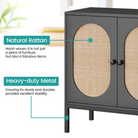 Garvee Buffet Cabinet with Rattan Doors, Farmhouse Sideboard Cabinet with Adjustable Shelves, Modern Wood Cupboard for Kitchen , Living Room, Dining Room, Hallway, Black