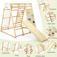 Garvee Jungle Gym for Toddlers - 8 in 1 Wooden Gym Playset with Swing, Monkey Bar, Rings, Climbing Structure for Indoor Climbing and Sliding Fun