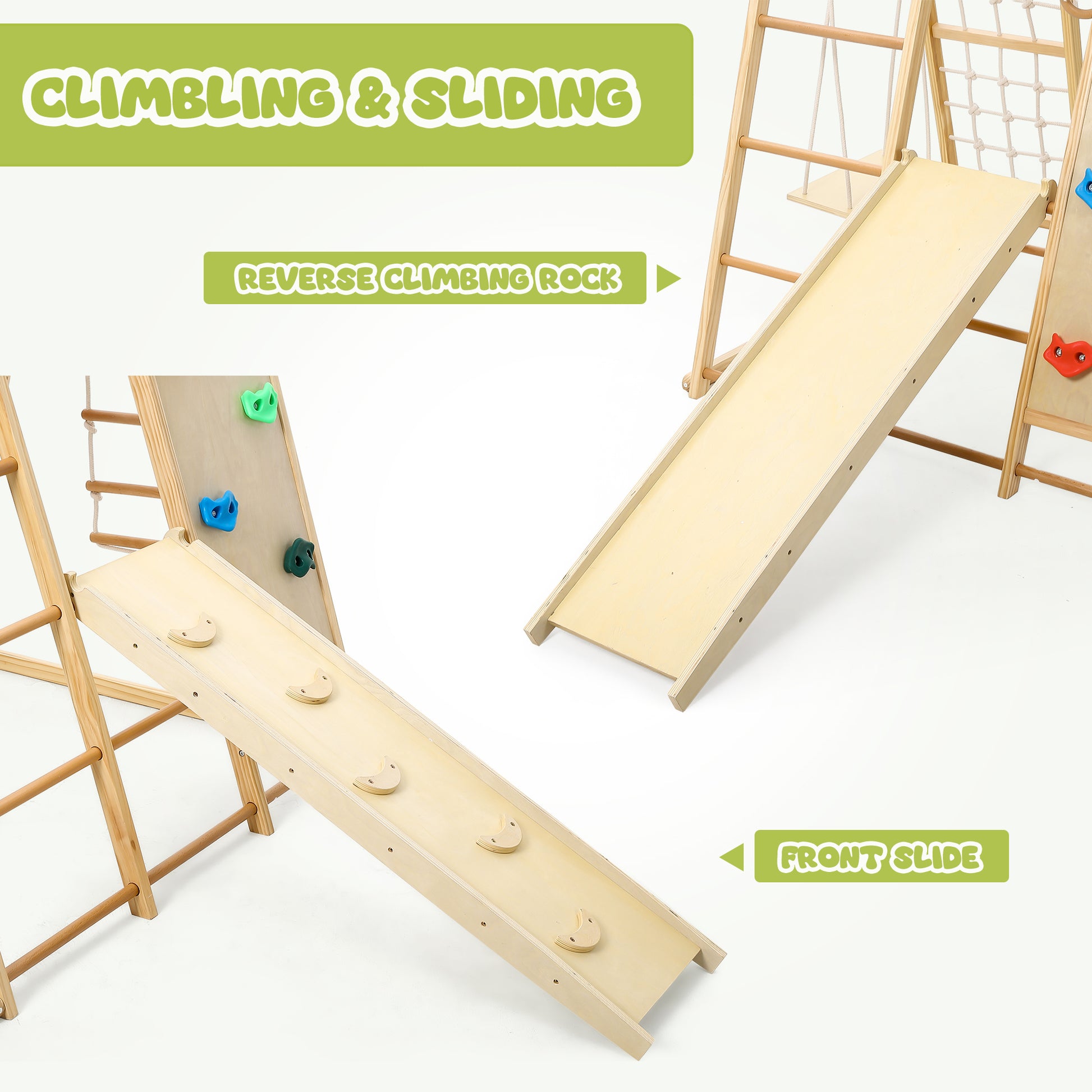 Garvee Jungle Gym for Toddlers - 8 in 1 Wooden Gym Playset with Swing, Monkey Bar, Rings, Climbing Structure for Indoor Climbing and Sliding Fun