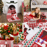 Garvee Christmas Area Rug 8x10 Christmas Patchwork Pattern Floor Cover Machine Washable Indoor Carpet Rug Decorative Non Slip Accent Rug for Kitchen Bathroom Living Room Bedroom