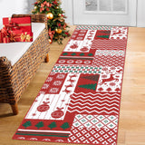 Garvee Christmas Runner Rug 2x8 Non-Slip Washable Soft Reindeer Snowflake Holiday Decor for Hallways Kitchen Entryway - Red