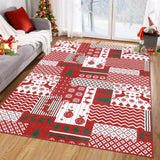 Garvee Christmas Area Rug 8x10 Christmas Patchwork Pattern Floor Cover Machine Washable Indoor Carpet Rug Decorative Non Slip Accent Rug for Kitchen Bathroom Living Room Bedroom - Red