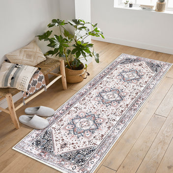 Garvee Bohemian Area Rug Runner 2x6 Hallway Runner Rug Non-Slip Washable Rug Runner Vintage Throw Kitchen Runner Rug Vintage Carpet Runner for Entryway Bedroom Foyer Bathroom,Pink