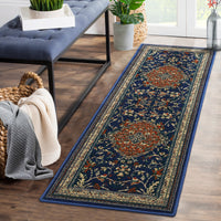 Garvee Monaco Collection Runner Rug - 2' x 6', Navy Blue & Orange, Boho Chic Medallion Distressed Design, Non-Shedding & Easy Care, Ideal for High Traffic Areas in Living Room, Bedroom