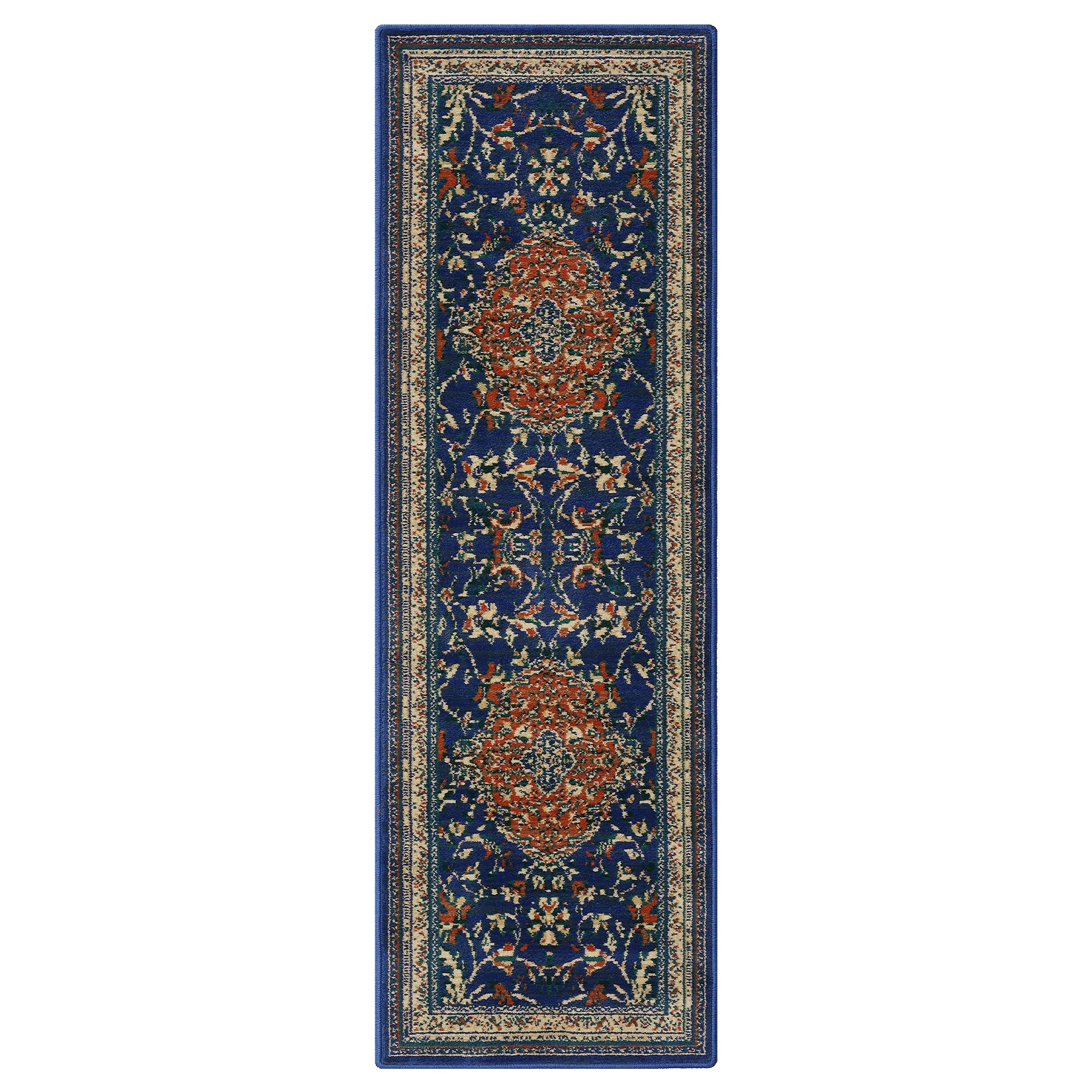 Garvee Monaco Collection Runner Rug - 2' x 6', Navy Blue & Orange, Boho Chic Medallion Distressed Design, Non-Shedding & Easy Care, Ideal for High Traffic Areas in Living Room, Bedroom