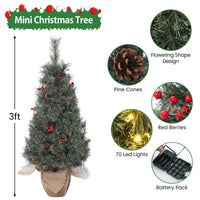Garvee 3ft Pre-Lit Artificial Small Christmas Tree with 78 Warm White Lights, Tabletop Mini Christmas Tree with a Burlap Base, Battery Operated and Timer Function, Christmas Decoration for Home, 2 PCS