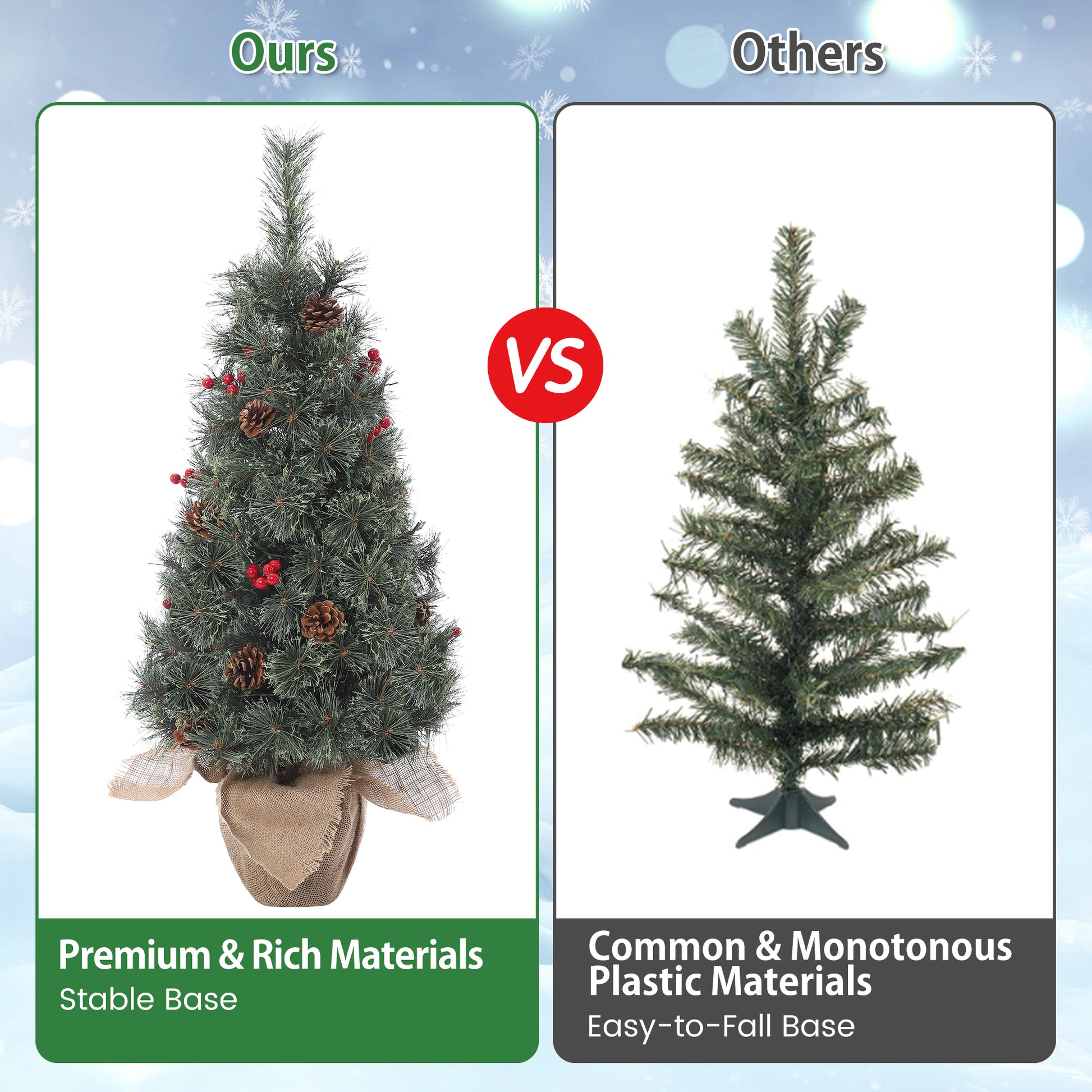 Garvee 3ft Pre-Lit Artificial Small Christmas Tree with 78 Warm White Lights, Tabletop Mini Christmas Tree with a Burlap Base, Battery Operated and Timer Function, Christmas Decoration for Home, 2 PCS