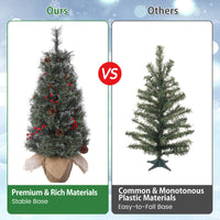 Garvee Pre-Lit Artificial Small Christmas Tree 3ft with 78 Warm White Lights, Tabletop Mini Christmas Tree with a Burlap Base, Battery Operated and Timer Function, Christmas Decoration for Home