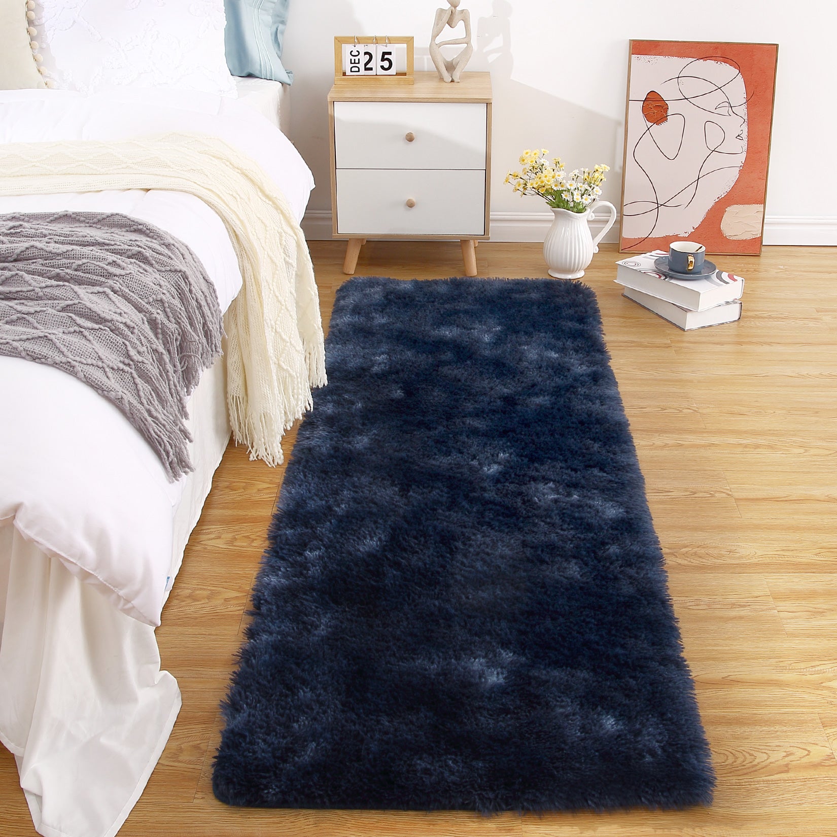 Garvee Fluffy & Sheepskin Navy Blue 2x6 Runner Fuzzy Plush Rug, Non-Slip Shaggy for Hallway Living Room Bedroom Kitchen