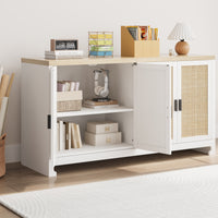 Garvee Buffet Cabinet, Rattan Storage Cabinet with 4 Doors and Shelf, Sideboard Buffet Cabinet with Storage, Accent Cabinet Console for Dining Room, Living Room, Hallway (White)