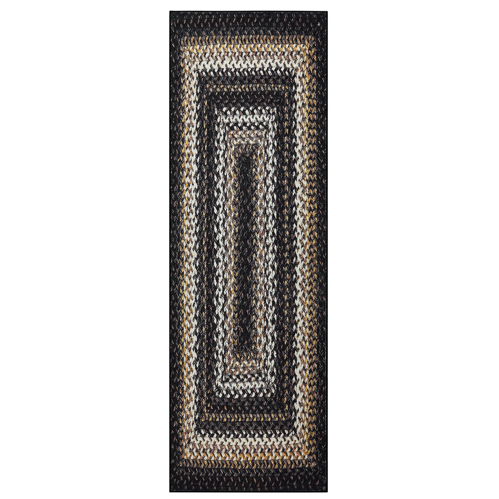 Garvee Bordered Black Multi 2x6 Hallway Runner Rug Braided Printed Runner Rug Washable Rug Boho Runner Rug Modern Geometric Rug Rustic Floor Cover Runner for Entryway Laundry Living Room Bedroom Kitchen