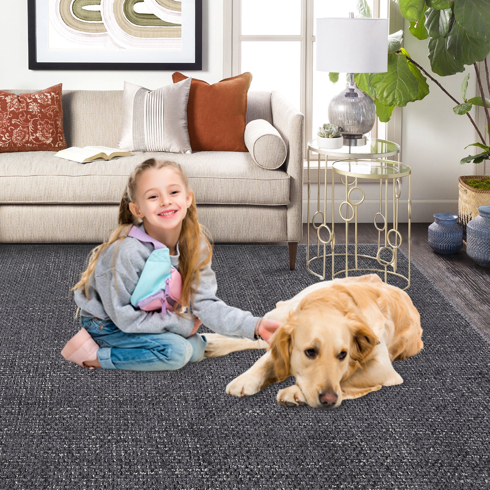 Garvee Area Rug 5x7 Modern Solid Textured Machine Washable Rug Contemporary Carpet Rug Foldable Stain Resistant Non-Slip Accent Rug for Living Room Farmhouse Dining Table Decor