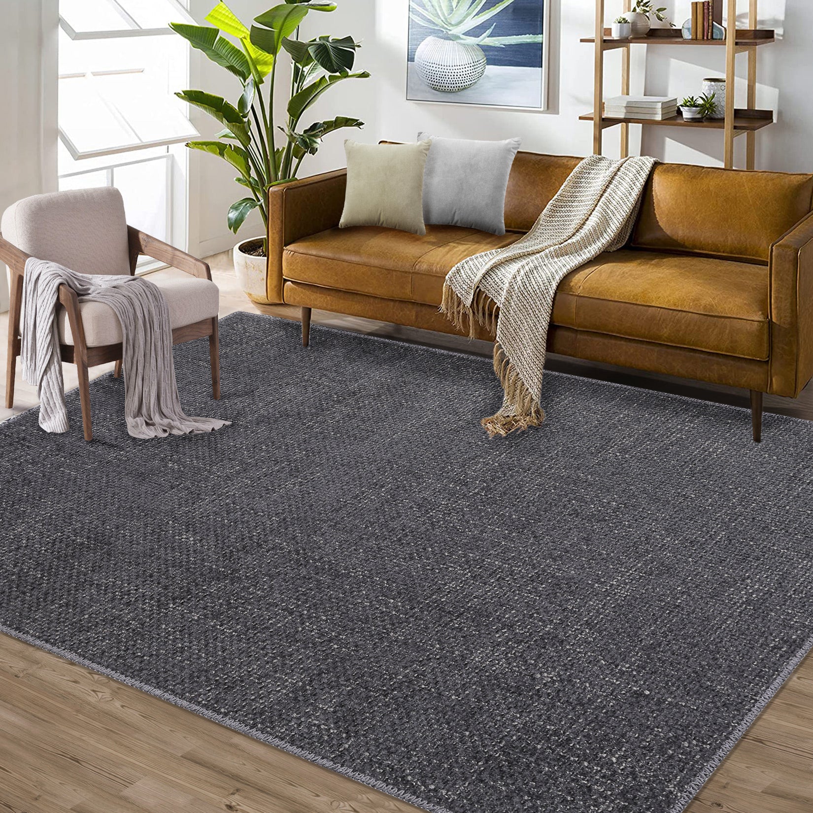 Garvee Area Rug 5x7 Modern Solid Textured Machine Washable Rug Contemporary Carpet Rug Foldable Stain Resistant Non-Slip Accent Rug for Living Room Farmhouse Dining Table Decor