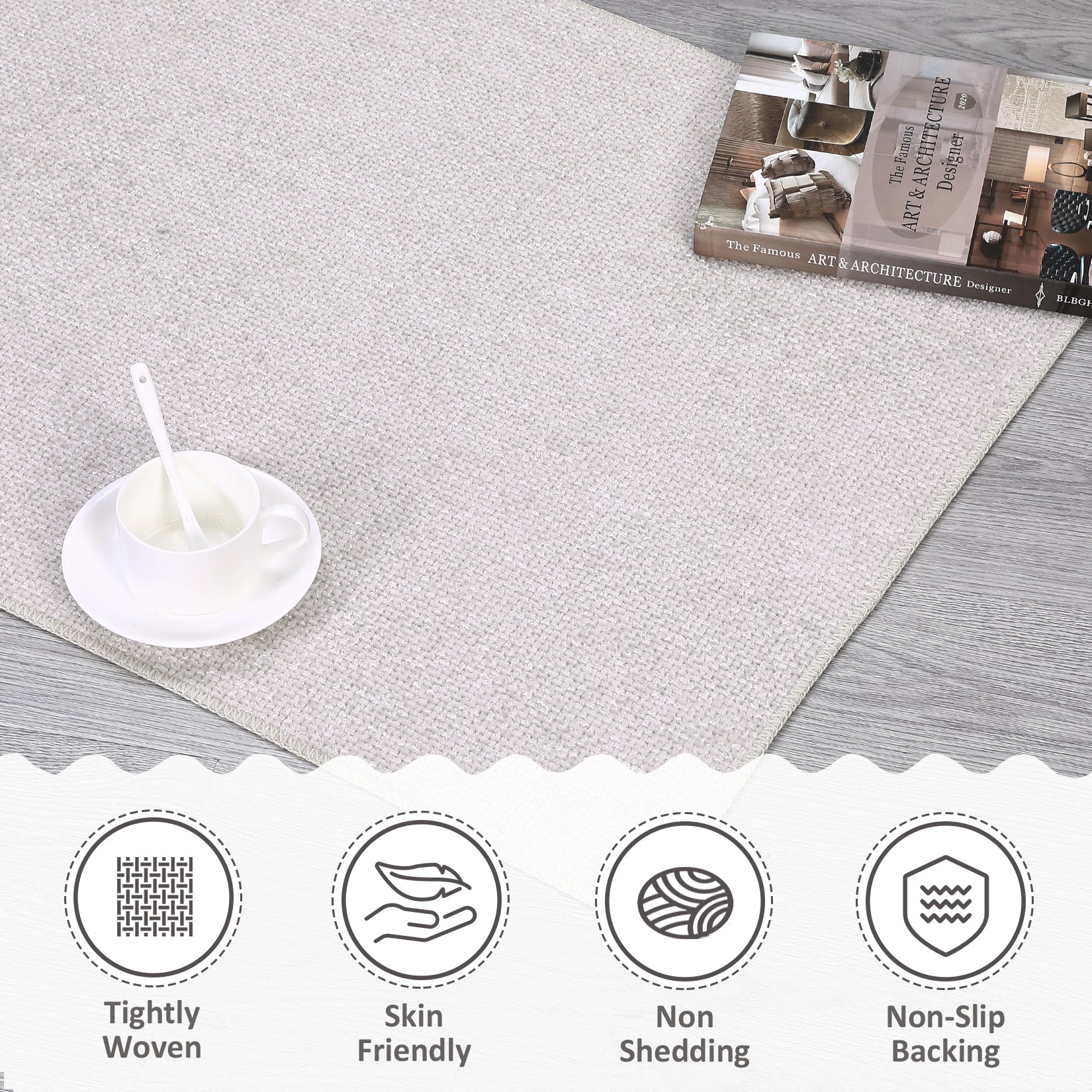 Garvee Cream White Area Rug 3x5 Solid Entryway Mat Washable Rug Indoor Low Pile Area Rug Casual Contemporary Solid Easy-Cleaning Bedroom Kitchen Living Room Rug Non-Slip Foldable Accent Rug